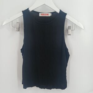 PERSUN Womens Size Small Black Sleeveless High Neck Crop Top Tank